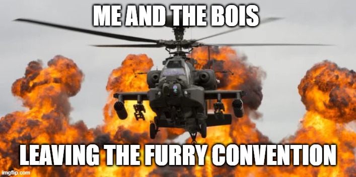heli | ME AND THE BOIS; LEAVING THE FURRY CONVENTION | image tagged in d | made w/ Imgflip meme maker