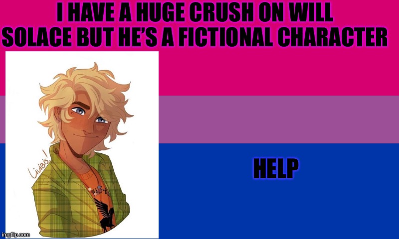 Help | I HAVE A HUGE CRUSH ON WILL SOLACE BUT HE’S A FICTIONAL CHARACTER; HELP | image tagged in bi flag,help | made w/ Imgflip meme maker