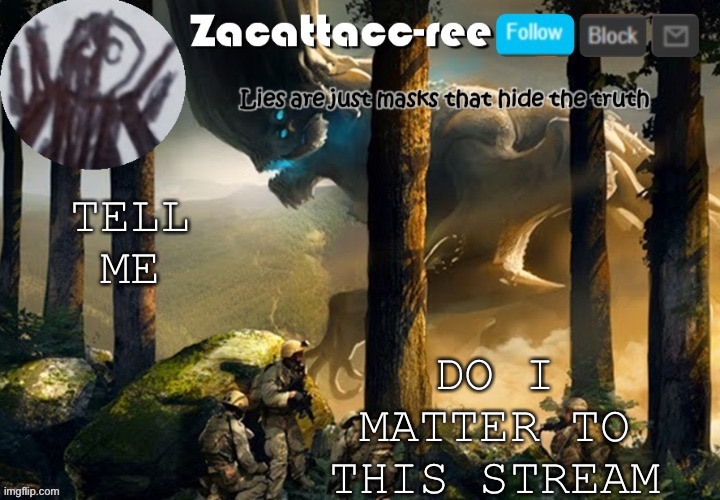 yes? | DO I MATTER TO THIS STREAM; TELL ME | image tagged in zacattacc-ree announcement | made w/ Imgflip meme maker