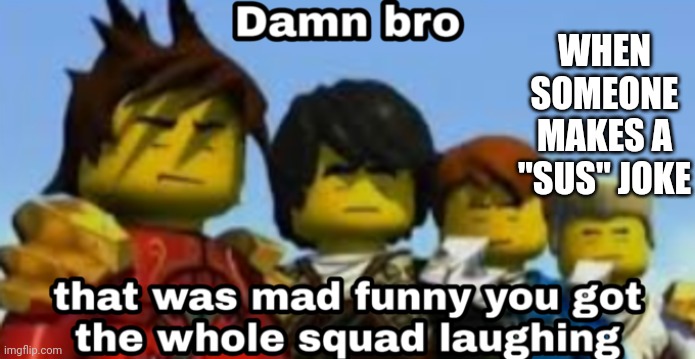 Damn bro you got the whole squad laughing | WHEN SOMEONE MAKES A "SUS" JOKE | image tagged in damn bro you got the whole squad laughing | made w/ Imgflip meme maker