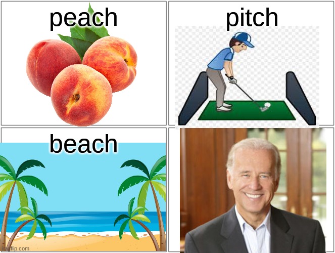 Guess what you are, Joe? | peach; pitch; beach | image tagged in memes,blank comic panel 2x2 | made w/ Imgflip meme maker