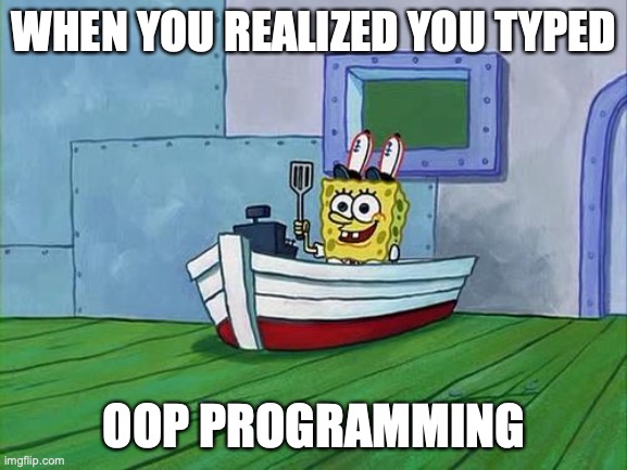 OOP Programming | WHEN YOU REALIZED YOU TYPED; OOP PROGRAMMING | image tagged in programming | made w/ Imgflip meme maker