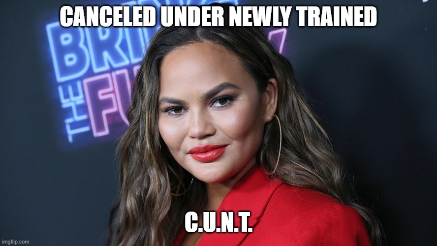 Cancel culture eats one of their own | CANCELED UNDER NEWLY TRAINED; C.U.N.T. | image tagged in chrissy teigen,cancel culture,twitter,bully,cyberbullying,justice | made w/ Imgflip meme maker