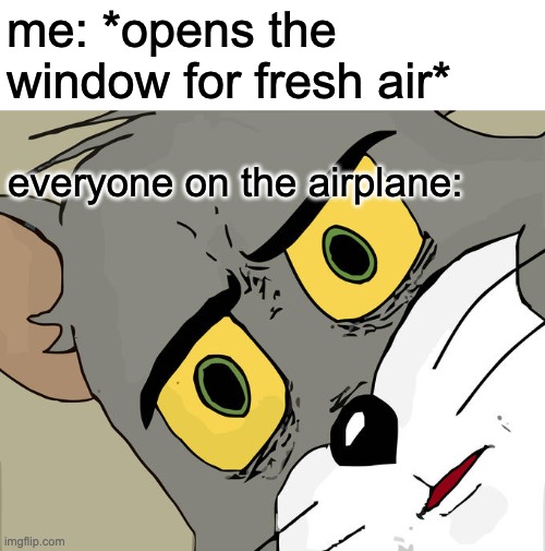 we all gonna die | me: *opens the window for fresh air*; everyone on the airplane: | image tagged in memes,unsettled tom | made w/ Imgflip meme maker