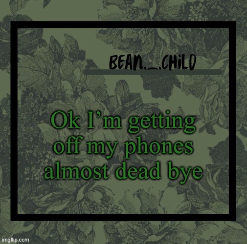 Ok I’m getting off my phones almost dead bye | image tagged in beans army green temp | made w/ Imgflip meme maker