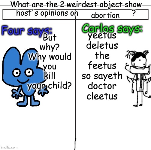 ' | But why?
Why would you kill your child? abortion; yeetus deletus the feetus
so sayeth doctor cleetus | made w/ Imgflip meme maker