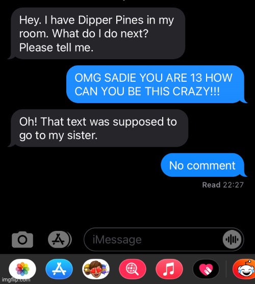 A real convo between friends. Sadie should probably get her life privileges taken away. | made w/ Imgflip meme maker