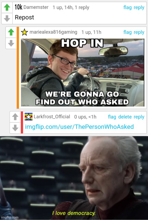 I had to fix it X3 | image tagged in i love democracy | made w/ Imgflip meme maker