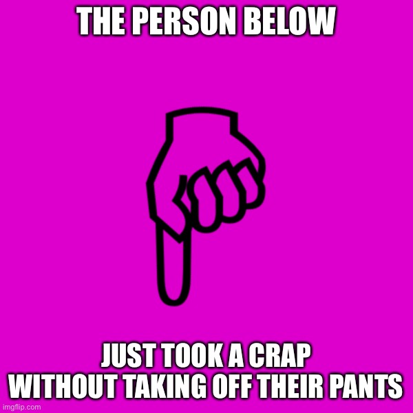 be mean to the person below | THE PERSON BELOW; JUST TOOK A CRAP WITHOUT TAKING OFF THEIR PANTS | image tagged in be mean to the person below | made w/ Imgflip meme maker