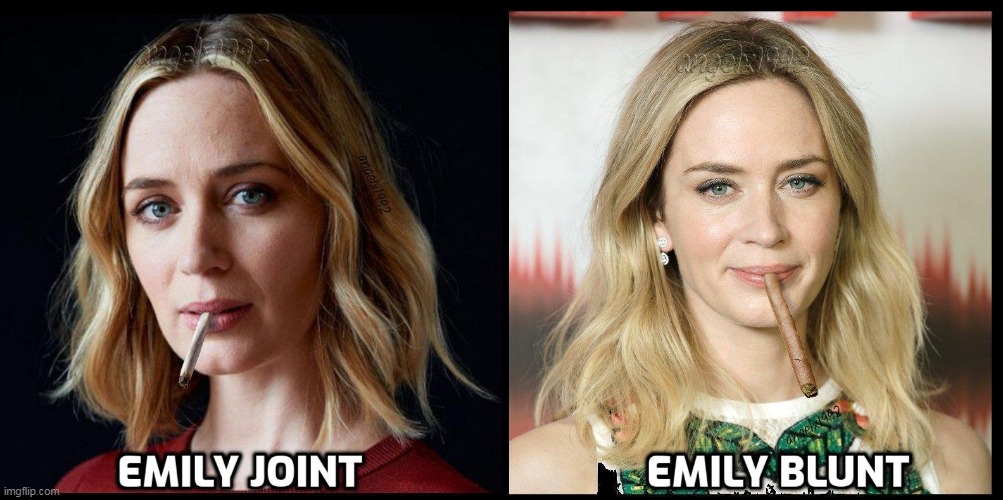 image tagged in vs,joint,blunt,emily blunt,legalize weed,cannabis | made w/ Imgflip meme maker