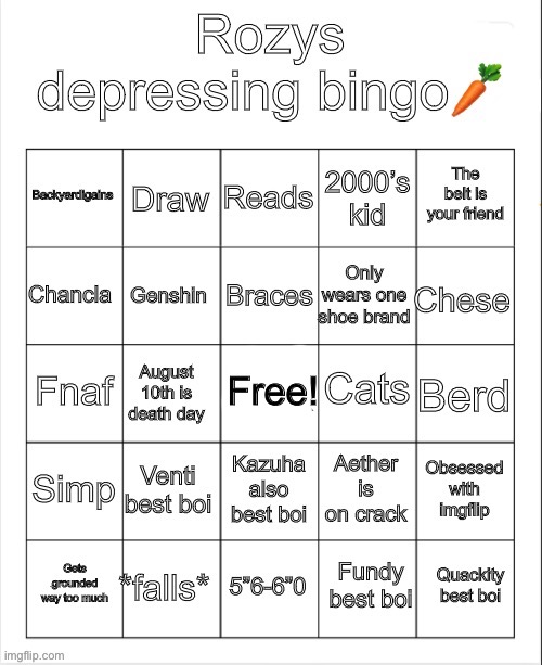 Rozys depressing bingo Blank Meme Template