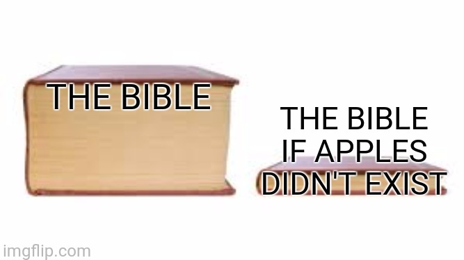 True? | THE BIBLE; THE BIBLE IF APPLES DIDN'T EXIST | image tagged in big book small book | made w/ Imgflip meme maker