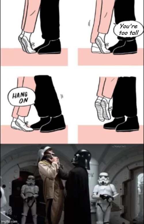 My first post on this stream, hope you liked it |  You're too tall | image tagged in neck lift,darth vader | made w/ Imgflip meme maker