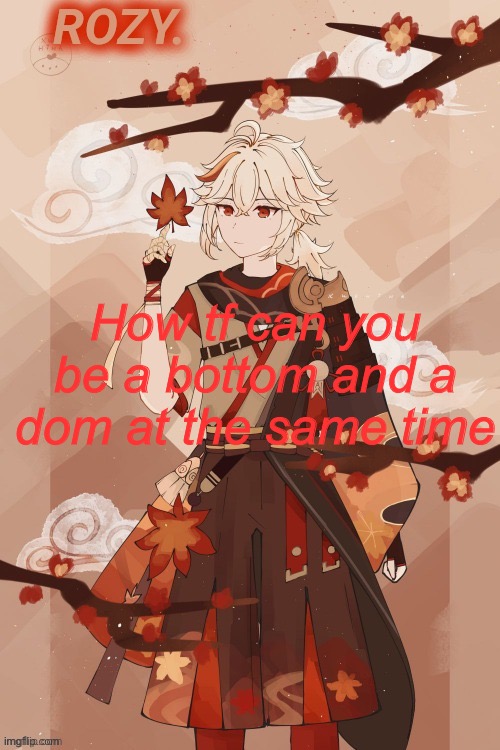 Makes completely no sense | How tf can you be a bottom and a dom at the same time | image tagged in kazuha temp made by eyiato | made w/ Imgflip meme maker