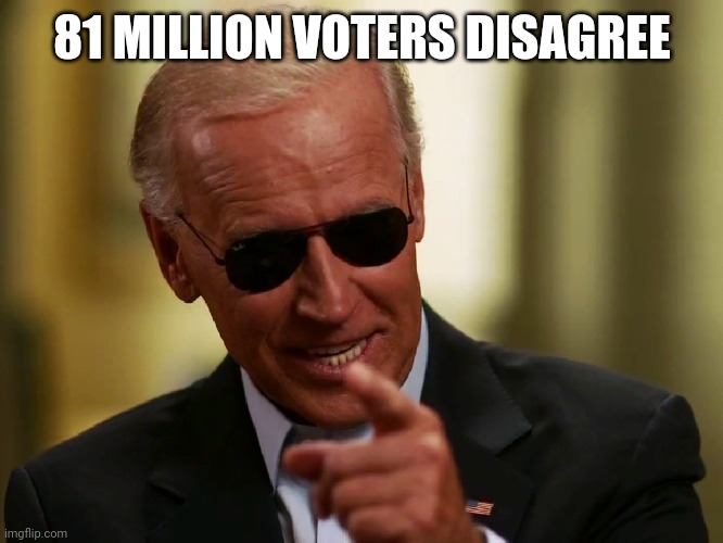 Cool Joe Biden | 81 MILLION VOTERS DISAGREE | image tagged in cool joe biden | made w/ Imgflip meme maker