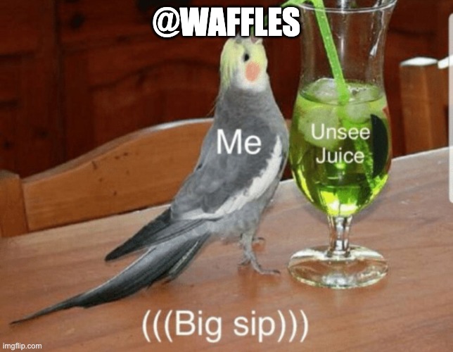 Unsee juice | @WAFFLES | image tagged in unsee juice | made w/ Imgflip meme maker