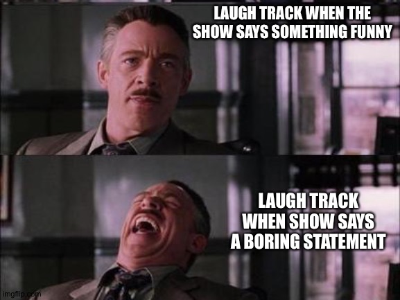 Laugh track, more like bore track | LAUGH TRACK WHEN THE SHOW SAYS SOMETHING FUNNY; LAUGH TRACK WHEN SHOW SAYS A BORING STATEMENT | image tagged in peter parker cry | made w/ Imgflip meme maker