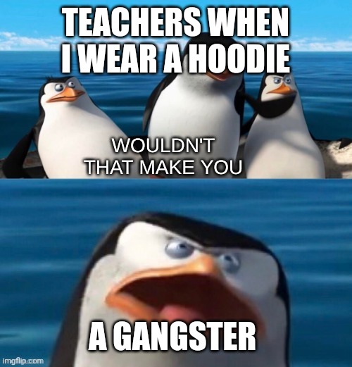 Wouldn't that make you blank | TEACHERS WHEN I WEAR A HOODIE; A GANGSTER | image tagged in wouldn't that make you blank | made w/ Imgflip meme maker