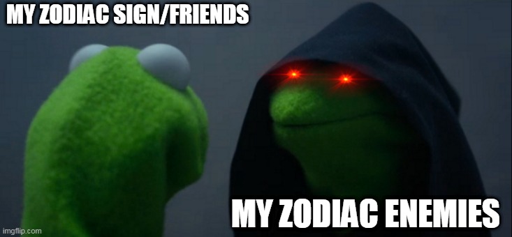 Evil Kermit | MY ZODIAC SIGN/FRIENDS; MY ZODIAC ENEMIES | image tagged in memes,evil kermit | made w/ Imgflip meme maker