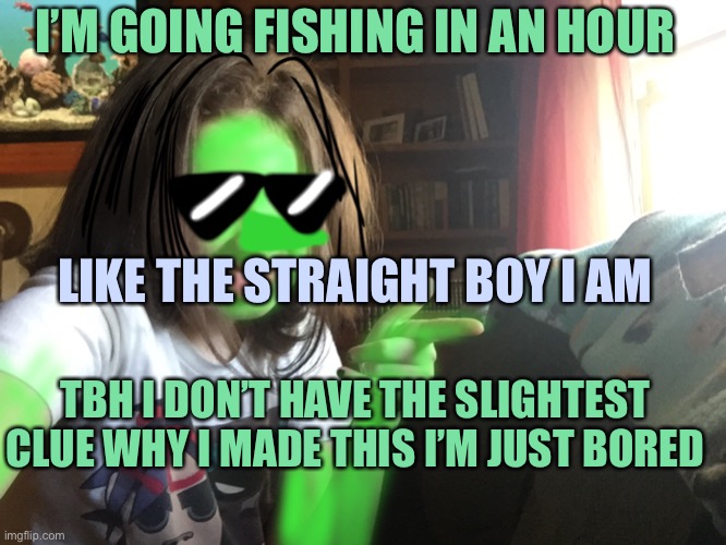Ignor the ugly background | I’M GOING FISHING IN AN HOUR; LIKE THE STRAIGHT BOY I AM; TBH I DON’T HAVE THE SLIGHTEST CLUE WHY I MADE THIS I’M JUST BORED | image tagged in fish | made w/ Imgflip meme maker