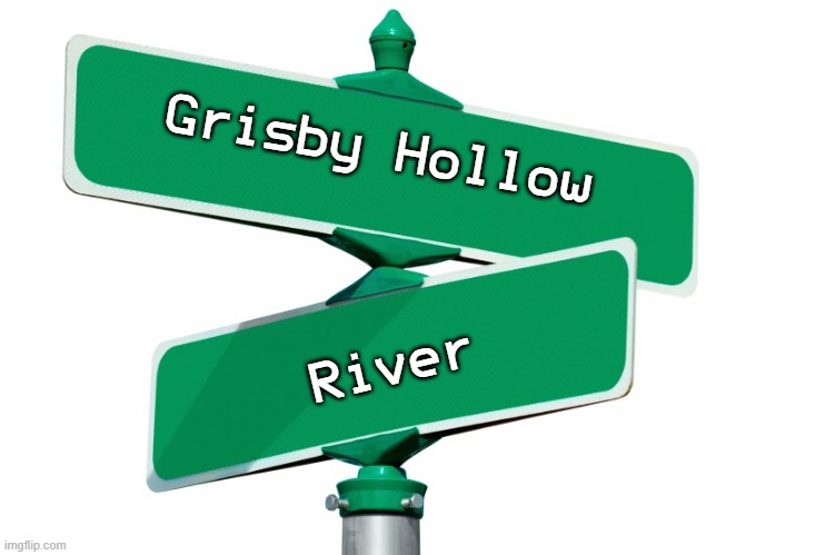 TN Streets Signs be like | Grisby Hollow; River | image tagged in blank street signs | made w/ Imgflip meme maker