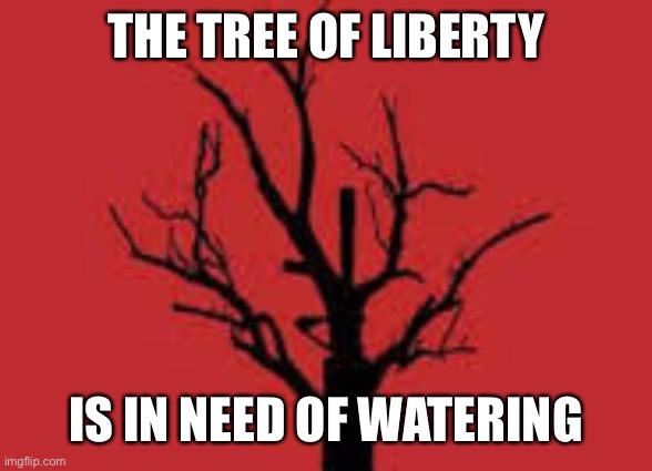 Time to water the tree? |  THE TREE OF LIBERTY; IS IN NEED OF WATERING | image tagged in thomas jefferson,liberty,life,pursuit of happiness,gba | made w/ Imgflip meme maker