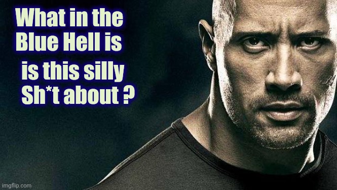 the rock stern expression | What in the
  Blue Hell is is this silly
  Sh*t about ? | image tagged in the rock stern expression | made w/ Imgflip meme maker