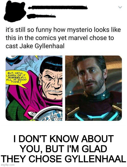 I think Gyllenhaal is perfect for Mysterio. Who else agrees? | image tagged in spiderman | made w/ Imgflip meme maker