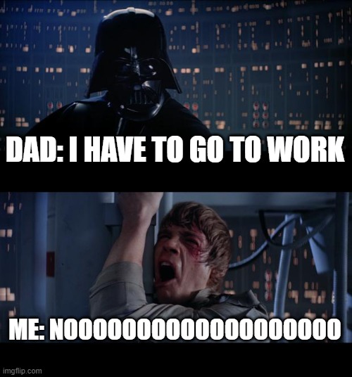 My dad is funny |  DAD: I HAVE TO GO TO WORK; ME: NOOOOOOOOOOOOOOOOOOO | image tagged in memes,star wars no | made w/ Imgflip meme maker