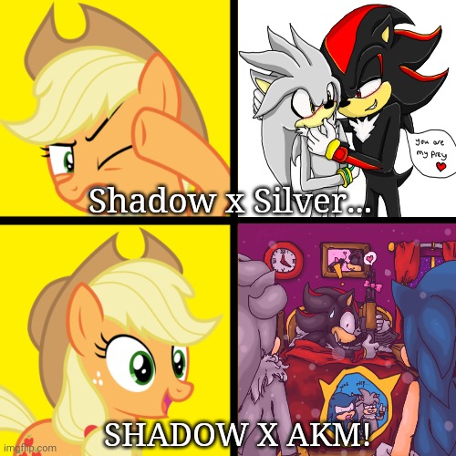 Shadow and silver? | Shadow x Silver... SHADOW X AKM! | image tagged in pony drake meme,shadow the hedgehog,silver,sonic the hedgehog | made w/ Imgflip meme maker