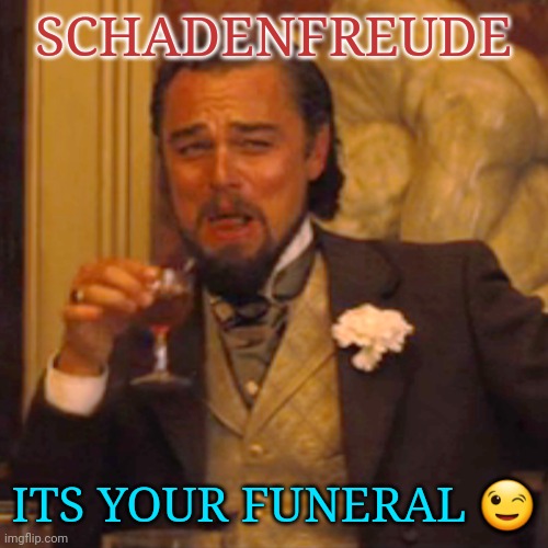 Its your funeral | SCHADENFREUDE; ITS YOUR FUNERAL 😉 | image tagged in memes,laughing leo | made w/ Imgflip meme maker