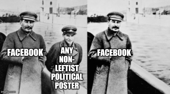 Facebook Stalin fascist | ANY NON- LEFTIST POLITICAL POSTER; FACEBOOK; FACEBOOK | image tagged in facebook,stalin,fascist | made w/ Imgflip meme maker