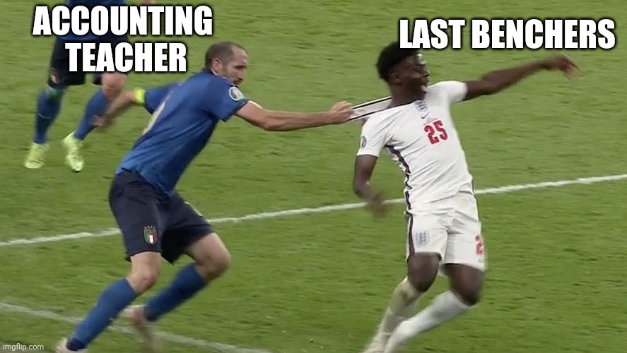 Accounting Teacher vs Last Benchers | ACCOUNTING 
TEACHER; LAST BENCHERS | image tagged in chiellini pulls suka,accounting,last benchers,exam | made w/ Imgflip meme maker