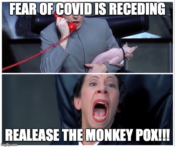 Release the MonkeyPox!! | FEAR OF COVID IS RECEDING; REALEASE THE MONKEY POX!!! | image tagged in covid-19,dr evil | made w/ Imgflip meme maker
