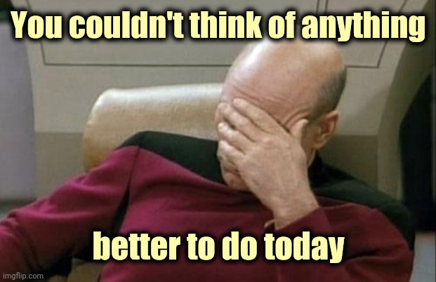 Captain Picard Facepalm Meme | You couldn't think of anything better to do today | image tagged in memes,captain picard facepalm | made w/ Imgflip meme maker