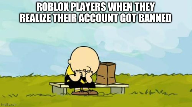 Depressed charlie brown | ROBLOX PLAYERS WHEN THEY REALIZE THEIR ACCOUNT GOT BANNED | image tagged in depressed charlie brown,banned from roblox,memes,funny,sad | made w/ Imgflip meme maker