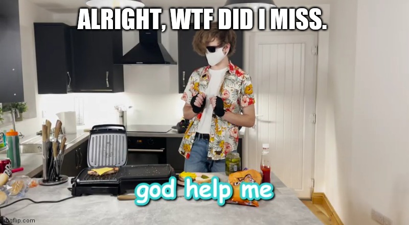 God help me | ALRIGHT, WTF DID I MISS. | image tagged in god help me | made w/ Imgflip meme maker