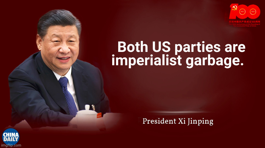 the truth |  Both US parties are imperialist garbage. | image tagged in president xi | made w/ Imgflip meme maker