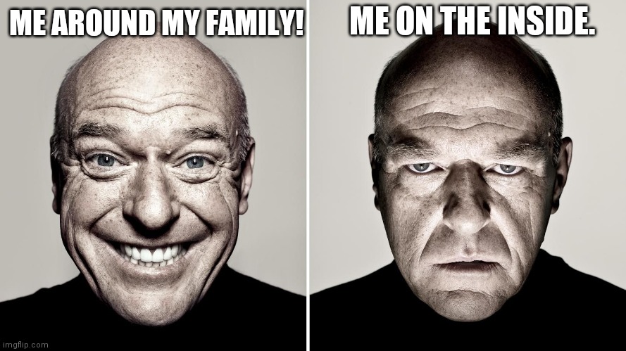 Dean Norris's reaction | ME ON THE INSIDE. ME AROUND MY FAMILY! | image tagged in dean norris's reaction | made w/ Imgflip meme maker