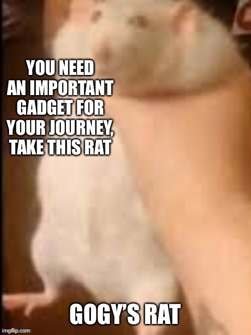YOU NEED AN IMPORTANT GADGET FOR YOUR JOURNEY, TAKE THIS RAT; GOGY’S RAT | made w/ Imgflip meme maker
