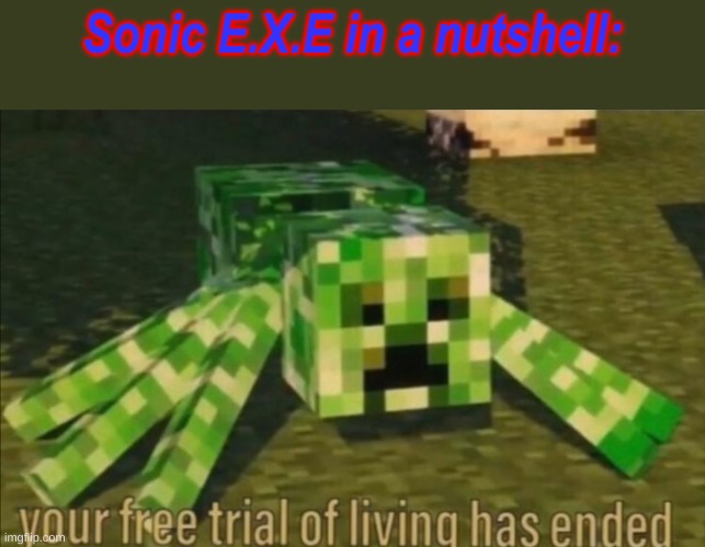 Sonic E.X.E Be Like: | Sonic E.X.E in a nutshell: | image tagged in your free trial of living has ended | made w/ Imgflip meme maker