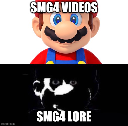 modern smg4 be like |  SMG4 VIDEOS; SMG4 LORE | image tagged in lightside mario vs darkside mario,smg4 | made w/ Imgflip meme maker