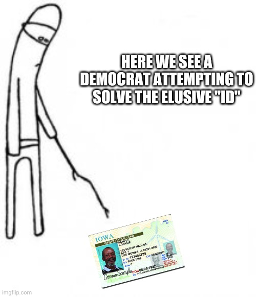 HERE WE SEE A DEMOCRAT ATTEMPTING TO SOLVE THE ELUSIVE "ID" | image tagged in funny memes | made w/ Imgflip meme maker