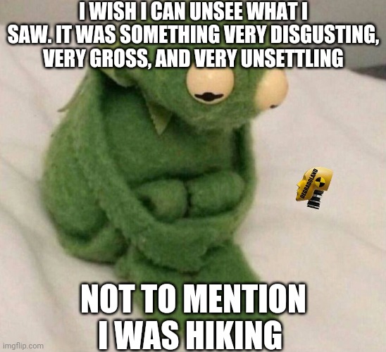 No No No No No No No No No No No No No | I WISH I CAN UNSEE WHAT I SAW. IT WAS SOMETHING VERY DISGUSTING, VERY GROSS, AND VERY UNSETTLING; NOT TO MENTION I WAS HIKING | image tagged in traumatized kermitt | made w/ Imgflip meme maker
