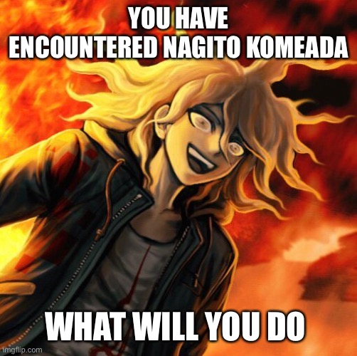 nagito komaeda | YOU HAVE ENCOUNTERED NAGITO KOMEADA; WHAT WILL YOU DO | image tagged in nagito komaeda | made w/ Imgflip meme maker