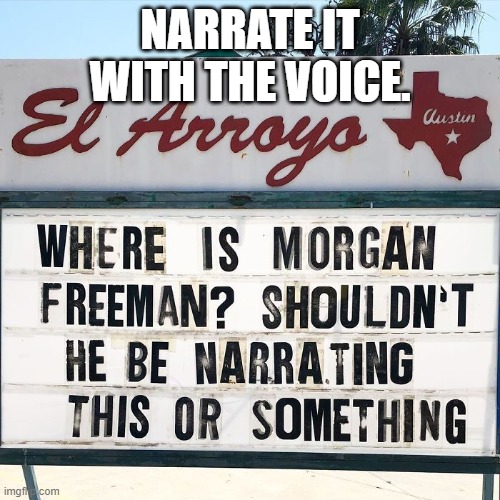 NARRATE IT WITH THE VOICE. | image tagged in morgan freeman | made w/ Imgflip meme maker