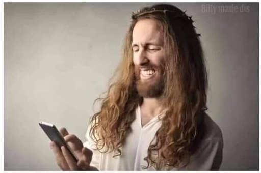 High Quality JESUS LAUGHING AT YOUR POST or JESUS LAUGHS AT CELL PHONE Blank Meme Template