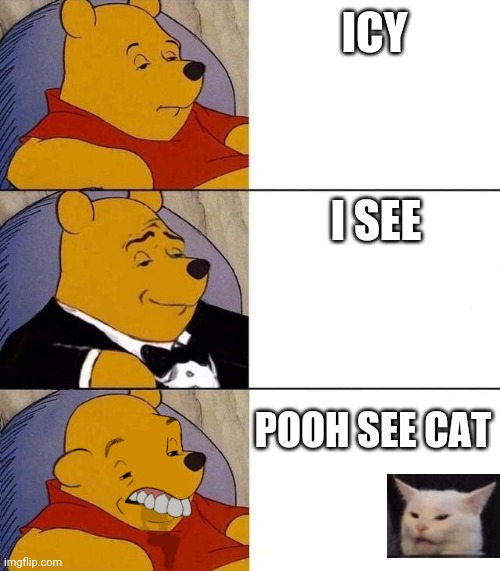 Best,Better, Blurst | ICY; I SEE; POOH SEE CAT | image tagged in best better blurst | made w/ Imgflip meme maker