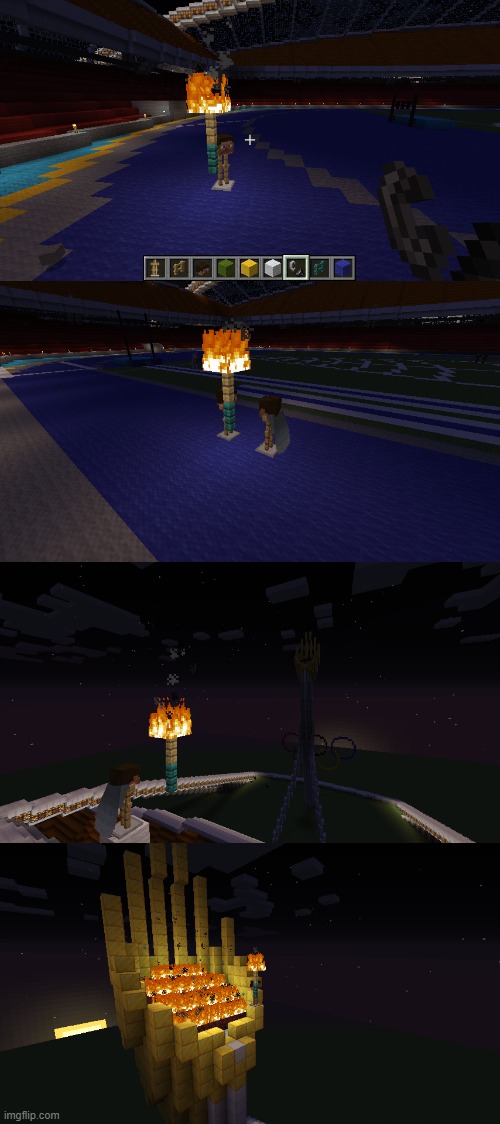 Minecraft Olympics part 1.99: The Olympic flame is lit (The Olympics kick off with the 400m at like 8:00am HST) | made w/ Imgflip meme maker