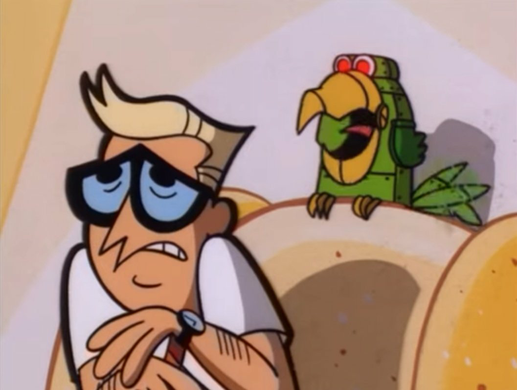 High Quality Dexter's Lab Parrot with Dexter's Dad Blank Meme Template